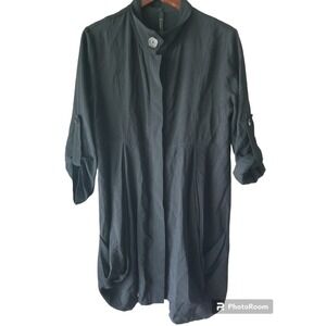 IC BY CONNIE K Women's Black Asymmetric Hem Collar Button Tunic Shirt Size M‎